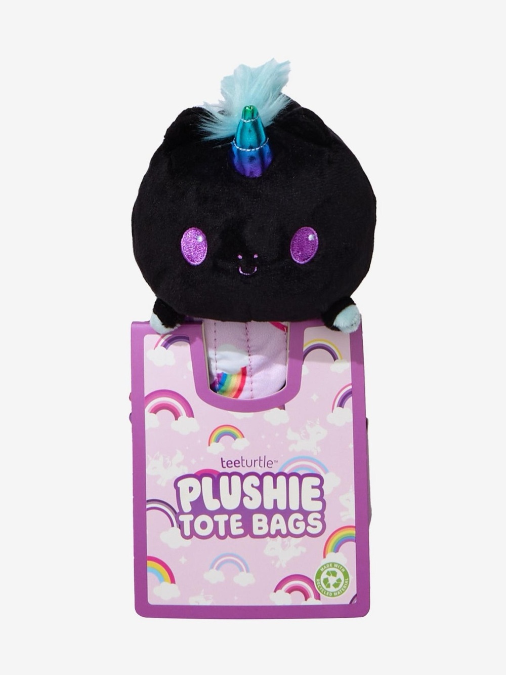 TeeTurtle Black Unicorn Plush Reusable Tote Bag